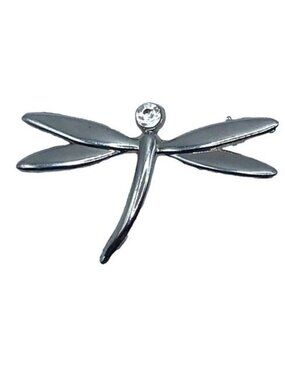 Dragonfly Brooch Antique Silver Tone Rhinestone Accent Womens Jewelry Gift